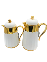 Set 2 Thermos di Lusso Bianco e Oro - Ideale per Caffè e Latte.