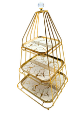 Porta Dolci CIbi Bevande Elegante per Eventi e Feste a 3 scomparti oro dorato