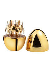 Set 24pz. posate con contenitore a forma ovale in color oro