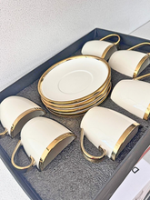 Set di Tazze Tazzine in Porcellana Bianca e Oro - 12 Pezzi con Piattini
