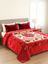 Coperta Matrimoniale Rosso Rubino con Bouquet di Rose - 220x240 cm