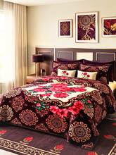 Coperta Matrimoniale Prugna e Oro con Rose Rosa - 220x240 cm