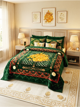 Coperta Matrimoniale Verde Smeraldo con Rose Oro - 220x240 cm