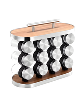 Set spezie da 12 vasetti silver con efetto bamboo e acciao inox