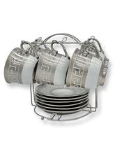 Set da tea 6 tazzine e 6 piattini da portata silver