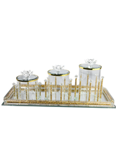 Set Porta Zucchero Oro Motivo Arabo Luxury Vetro Lusso 3 Contenitori