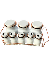 Set da 8 porta spezie colorazione bianca con vassoio