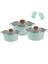 Royal Swiss - Set Cocotte - vert menthe - 6 pièces - Couvercle inclus - tous feux + induction - 24, 28 et 32 CM
