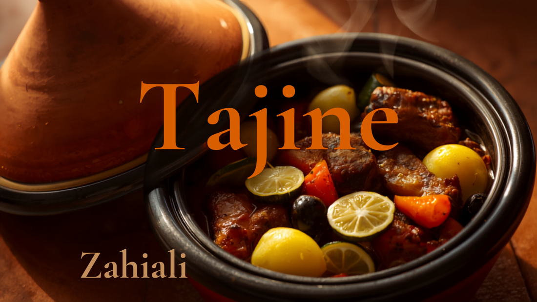 Tajine marocchina con coperchio conico, carne e verdure - Zahiali