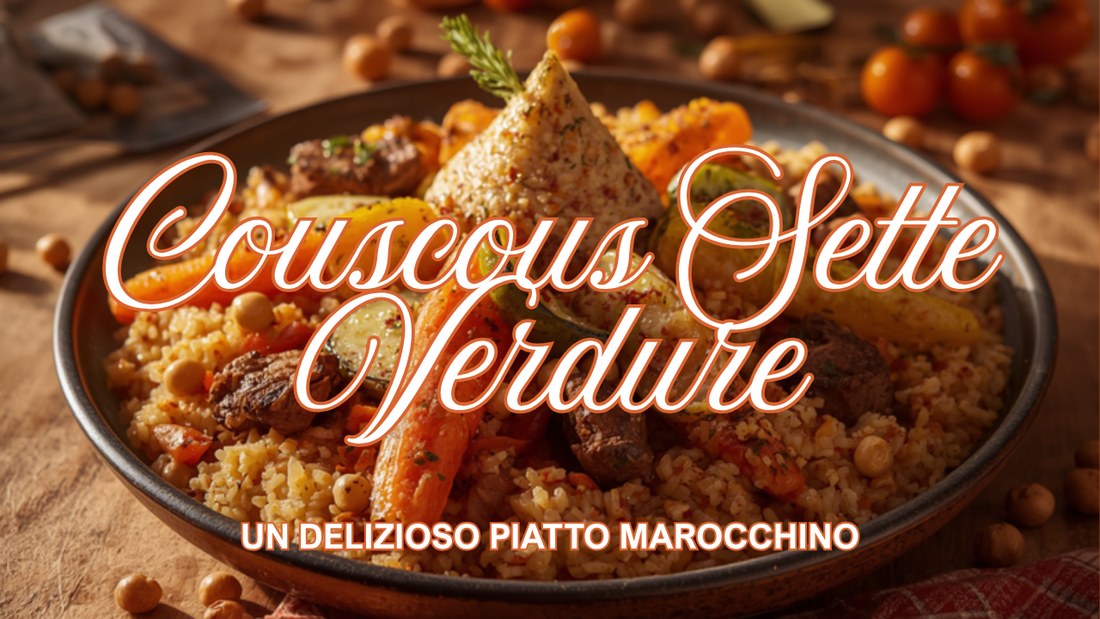 Piatto di couscous marocchino con sette verdure e carne - Zahiali