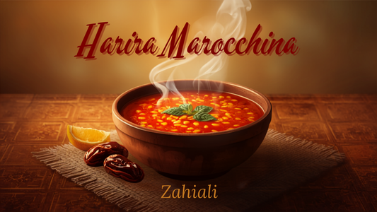 Ciotola di harira, zuppa marocchina, con datteri e limone - Zahiali