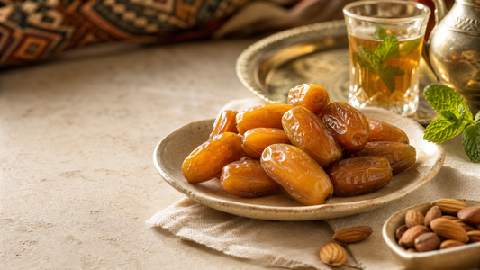 Datteri Deglet Nour con te alla menta e tavola araba Zahiali