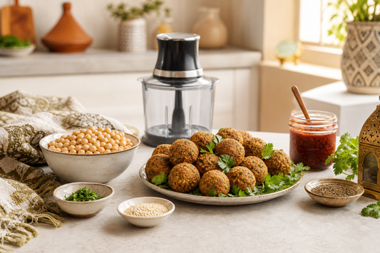 Falafel con ceci secchi spezie arabe Hachoir e prodotti Zahiali