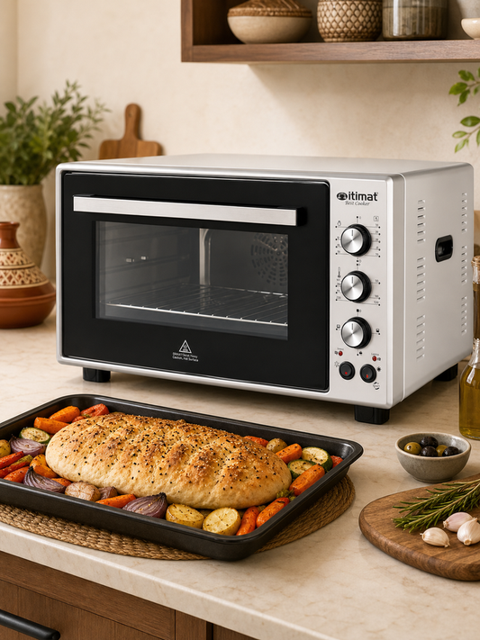 Forno elettrico Itimat 60L con pane arabo e verdure in cucina Zahiali