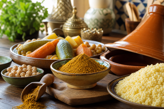 Ras El Hanout con tajine couscous ceci e verdure per cucina marocchina Zahiali