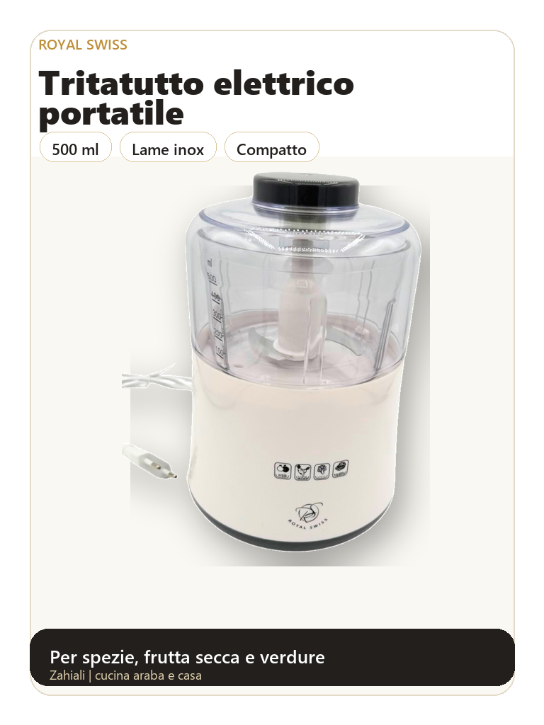 Hachoir tritatutto Royal Swiss per spezie frutta secca verdure e cucina araba Zahiali