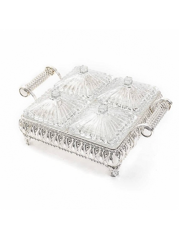 Plateau de service à 6 compartiments en cristal argenté pour collations divisées aux fruits secs