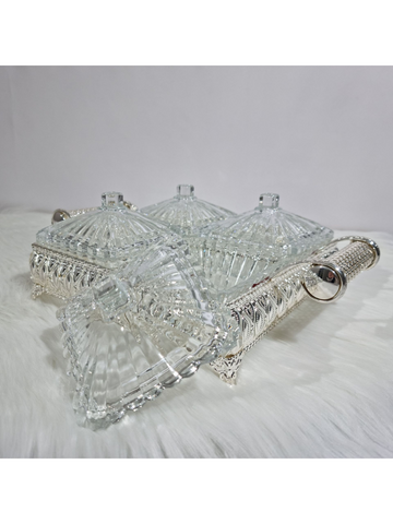 Plateau de service à 6 compartiments en cristal argenté pour collations divisées aux fruits secs