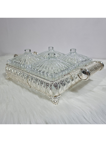 Plateau de service à 6 compartiments en cristal argenté pour collations divisées aux fruits secs