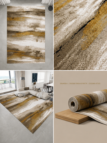 Tappeto Zahiali Sabbia Dorata - Tappeto Moderno Astratto per Soggiorno e Salotto | Antiscivolo e Lavabile | Beige, Sabbia e Oro