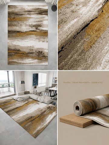 Tappeto Zahiali Sabbia Dorata - Tappeto Moderno Astratto per Soggiorno e Salotto | Antiscivolo e Lavabile | Beige, Sabbia e Oro