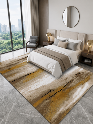 Tappeto Zahiali Sabbia Dorata - Tappeto Moderno Astratto per Soggiorno e Salotto | Antiscivolo e Lavabile | Beige, Sabbia e Oro