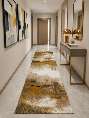 Tappeto Zahiali Sabbia Dorata - Tappeto Moderno Astratto per Soggiorno e Salotto | Antiscivolo e Lavabile | Beige, Sabbia e Oro