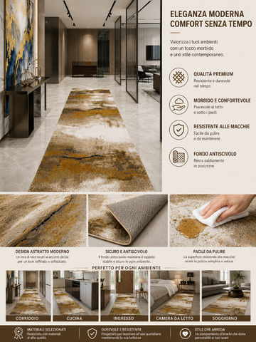 Tappeto Zahiali Sabbia Dorata - Tappeto Moderno Astratto per Soggiorno e Salotto | Antiscivolo e Lavabile | Beige, Sabbia e Oro