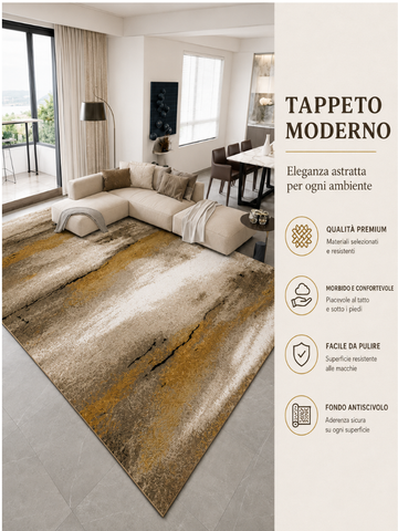 Tappeto Zahiali Sabbia Dorata - Tappeto Moderno Astratto per Soggiorno e Salotto | Antiscivolo e Lavabile | Beige, Sabbia e Oro