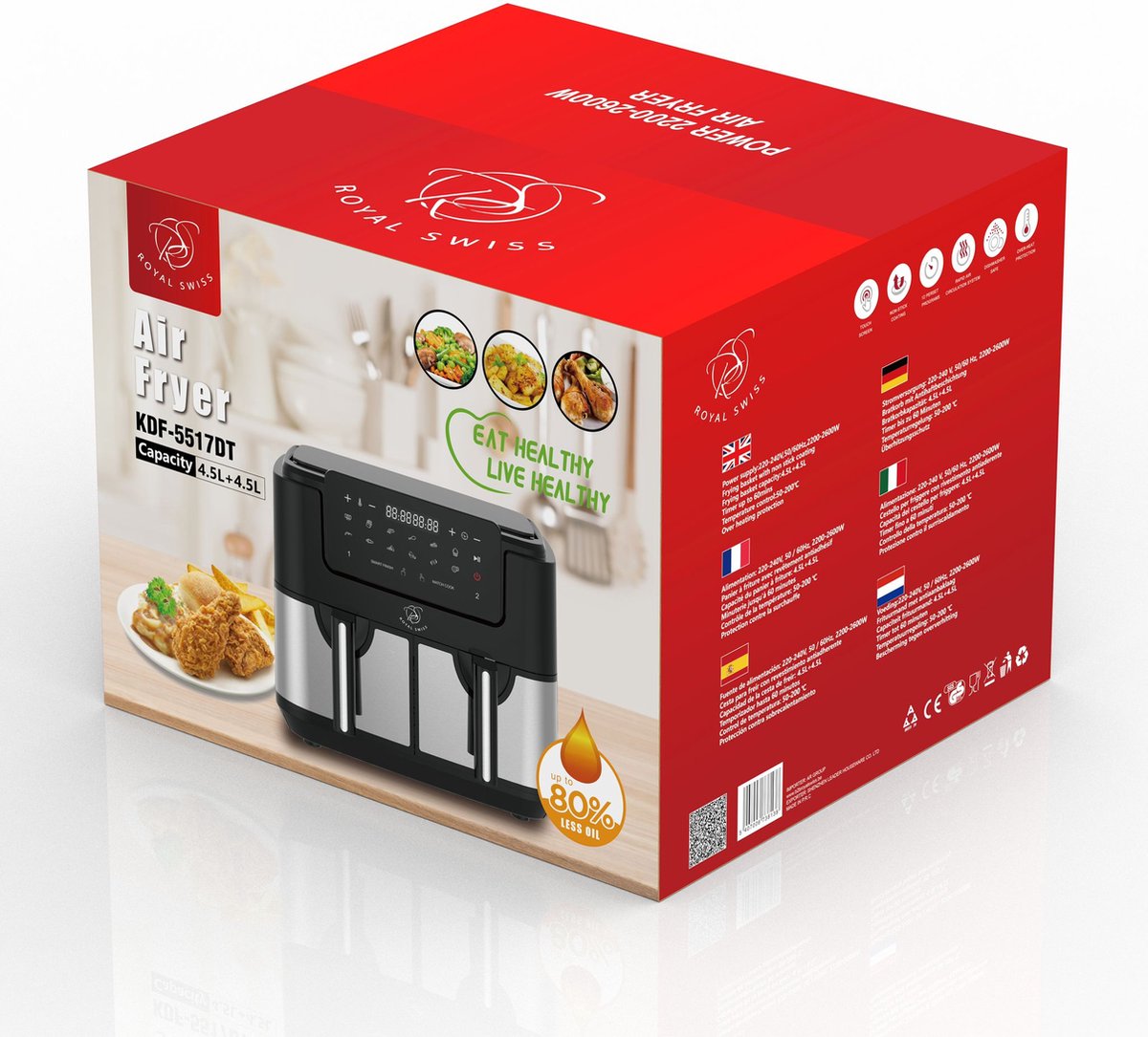 Confezione Royal Swiss Air Fryer KDF-5517DT 4.5L piu 4.5L