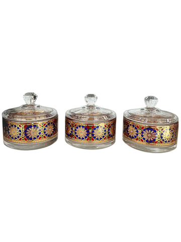 Set di 3 Barattoli in Vetro con Decori Geometrici
