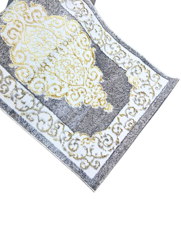Passatoia Eleganza Argentea - Damascata Grigio e Oro 80x300 cm