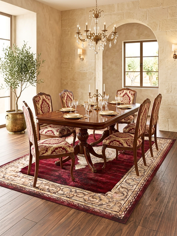 Tappeto Regalità Damascata 200x280cm - Sfarzo Oro e Rosso Intenso