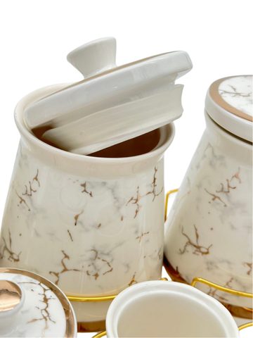 Set di Contenitori 7 Pezzi Premium Oro in Porcellana Spezie Varie