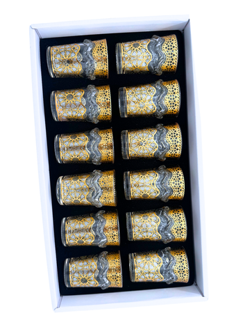 Set di 12 Bicchieri da te the da servizio decor decorazione dorata oro anello