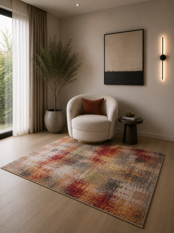 Tappeto Zahiali Fresco d'Autunno - Tappeto Moderno Astratto per Soggiorno e Salotto | Antiscivolo e Lavabile | Rosso Mattone, Terracotta e Ocra