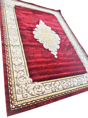 Tappeto Regalità Damascata 200x280cm - Sfarzo Oro e Rosso Intenso