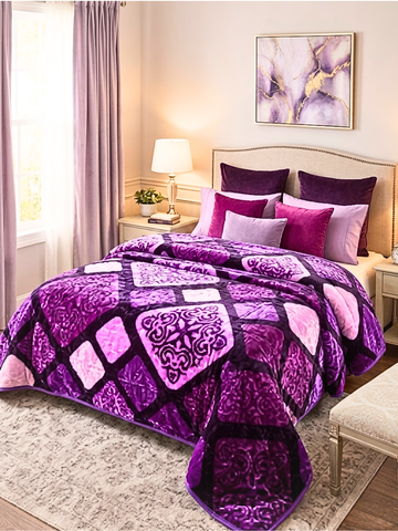 Coperta Matrimoniale 8KG Patchwork Viola e Rosa - 220x240 cm