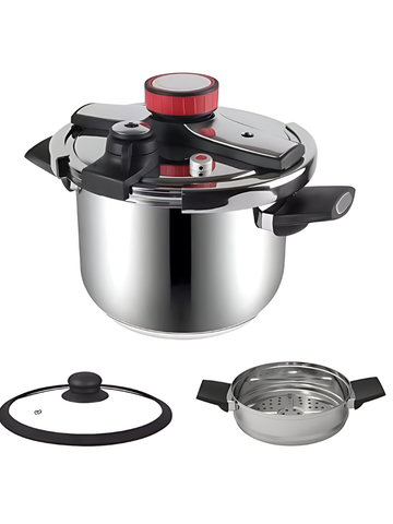 Royal Swiss Cocotte ® Pentola a pressione e cous cous 2 In 1 in acciaio inossidabile - Apertura automatica moderna - Capacità 10L - Qualità Premium Cottura Facile e Veloce