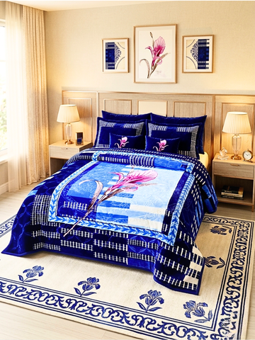 Coperta Matrimoniale 8KG Blu Elettrico con Iris Rosa - 220x240 cm