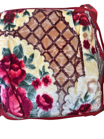 Coperta Matrimoniale Rosso Rubino con Bouquet di Rose - 220x240 cm