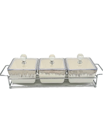 Set da 3 vassoio porta snak/dolci in ventro con coperchio