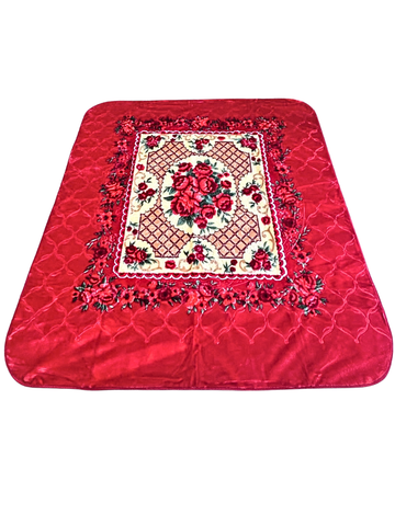 Coperta Matrimoniale Rosso Rubino con Bouquet di Rose - 220x240 cm