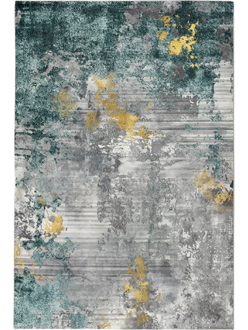Tappeto Zahiali Smeraldo Oro - Tappeto Moderno Astratto per Soggiorno e Salotto | Antiscivolo e Lavabile | Verde Smeraldo, Grigio e Oro