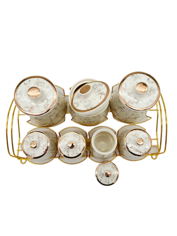 Set di Contenitori 7 Pezzi Premium Oro in Porcellana Spezie Varie