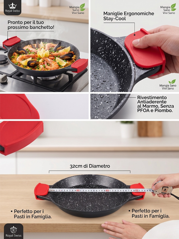 Padella Royal Swiss 32 cm - Rivestimento in Marmo Antiaderente Professionale