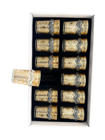 Set di 12 Bicchieri da te the da servizio decor decorazione dorata oro anello