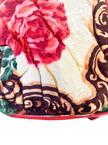 Coperta Matrimoniale Prugna e Oro con Rose Rosa - 220x240 cm