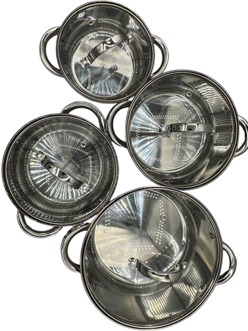 Set di 4 pentole da cucina con coperchio in vetro in Acciaio Inox Resistenti Durature