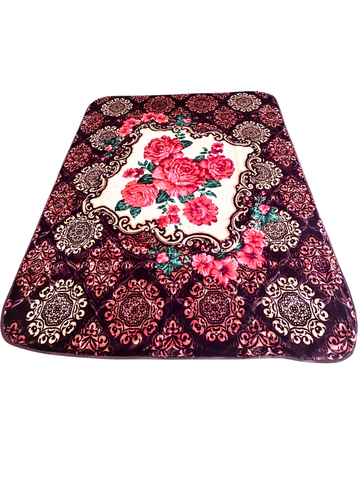 Coperta Matrimoniale Prugna e Oro con Rose Rosa - 220x240 cm